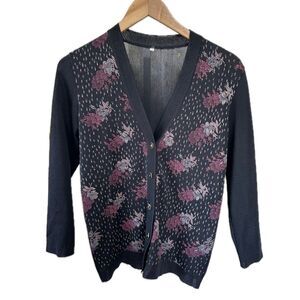 Vintage Women's Japanese Cherry Blossoms Button Down Cardigan Sweater M